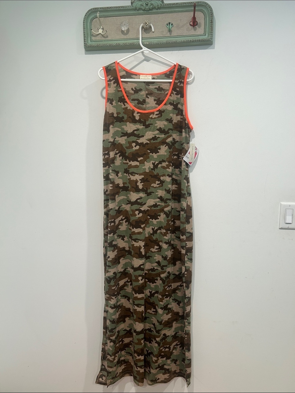 Bobbie Brooks Camo Maxi Dress with Neon Orange Trim plus size 2X women’s new